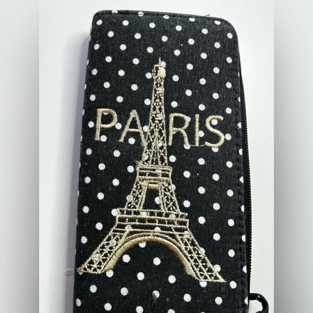 PARIS  Eiffel Tower black Wallet  Credit Cash key card Holder.